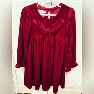 Bonnie Jean Red Velvet Dress with Front Bow